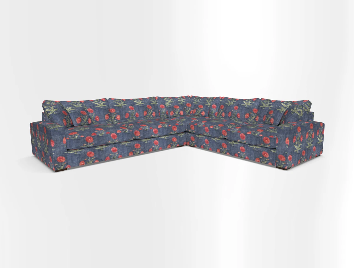 Stockbridge Corner Sofa LHF in V&A Threads of India Opulent Velvets Ikat Mirage Burnt Umber 