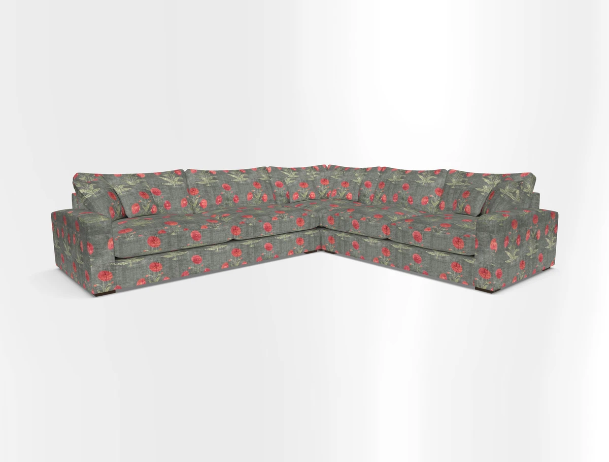 Stockbridge Corner Sofa LHF in V&A Threads of India Opulent Velvets Ikat Mirage Burnt Umber 