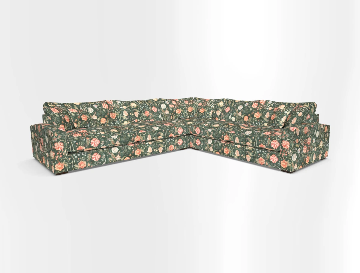 Stockbridge Corner Sofa LHF in V&A Threads of India Opulent Velvets Ikat Mirage Burnt Umber 