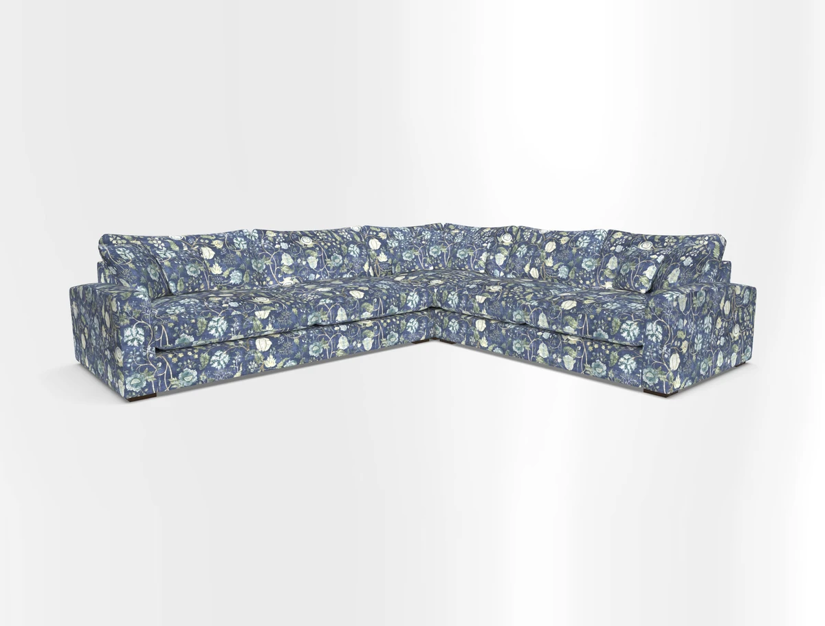 Stockbridge Corner Sofa LHF in V&A Threads of India Opulent Velvets Ikat Mirage Burnt Umber 