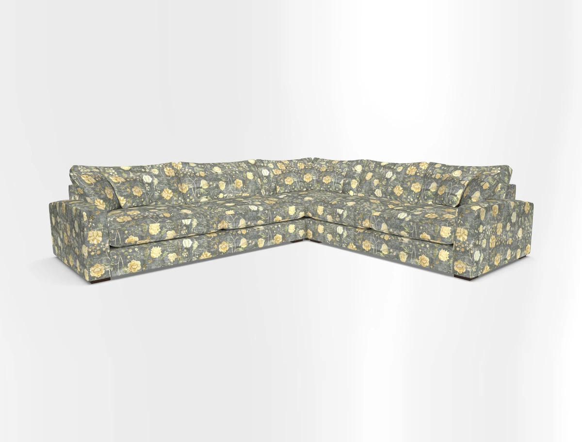 Stockbridge Corner Sofa LHF in V&A Threads of India Opulent Velvets Ikat Mirage Burnt Umber 