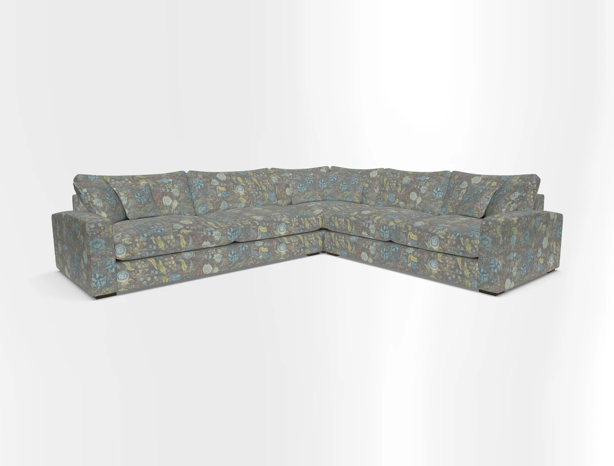 Stockbridge Corner Sofa LHF in V&A Threads of India Opulent Velvets Ikat Mirage Burnt Umber 