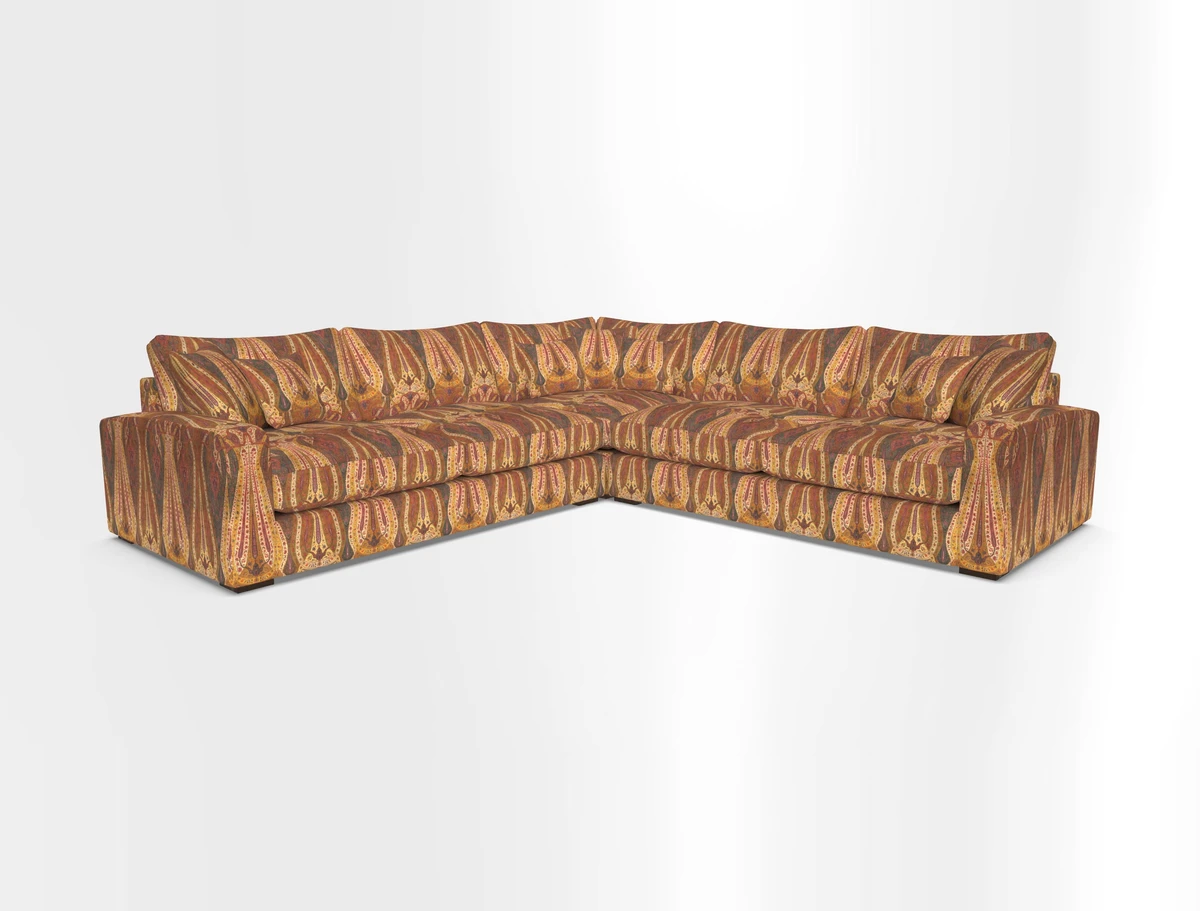 Stockbridge Corner Sofa RHF and LHF in V&A Threads of India Opulent Velvets Ikat Mirage Burnt Umber 