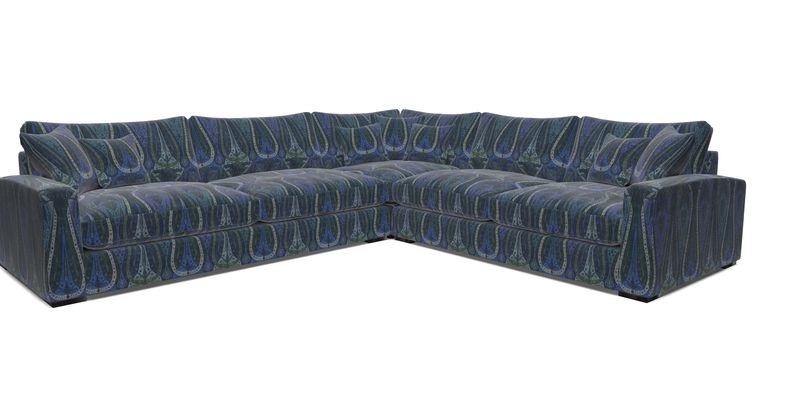 Stockbridge Corner Sofa LHF in V&A Threads of India Opulent Velvets Ikat Mirage Burnt Umber 