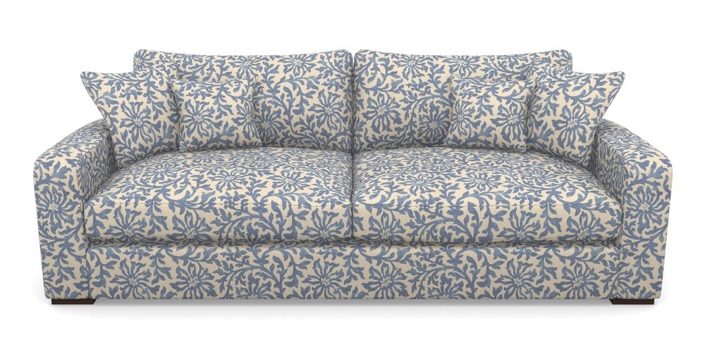 Product photograph of Stockbridge 4 Seater Sofa In V A Brompton Collection - Floral Scroll - Morning Blue from Sofas and Stuff Limited