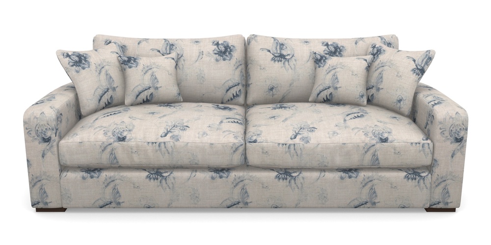 Product photograph of Stockbridge 4 Seater Sofa In Floral Linen - Lela Mystery Indigo from Sofas and Stuff Limited