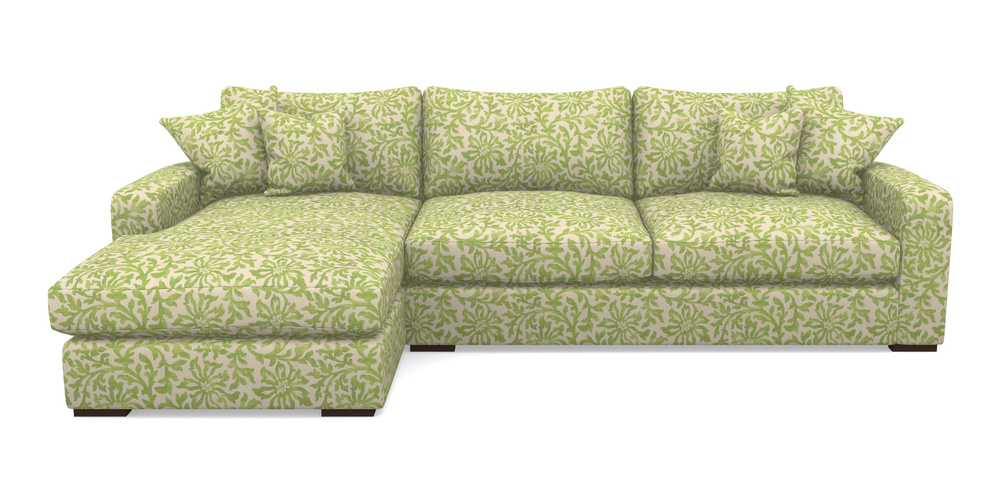 Product photograph of Stockbridge Chaise Lhf In V A Brompton Collection - Floral Scroll - Lime from Sofas and Stuff Limited