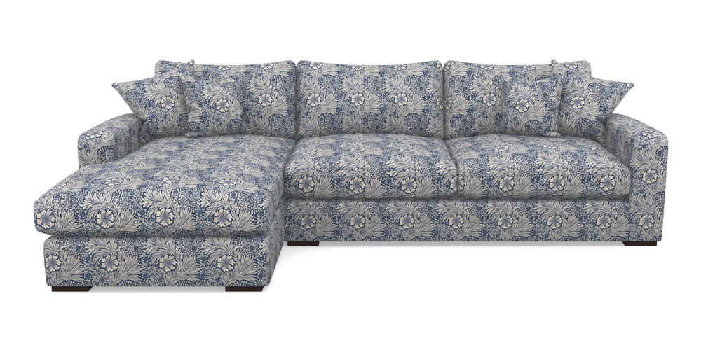 Product photograph of Stockbridge Chaise Lhf In William Morris Collection - Marigold - Indigo Linen from Sofas and Stuff Limited