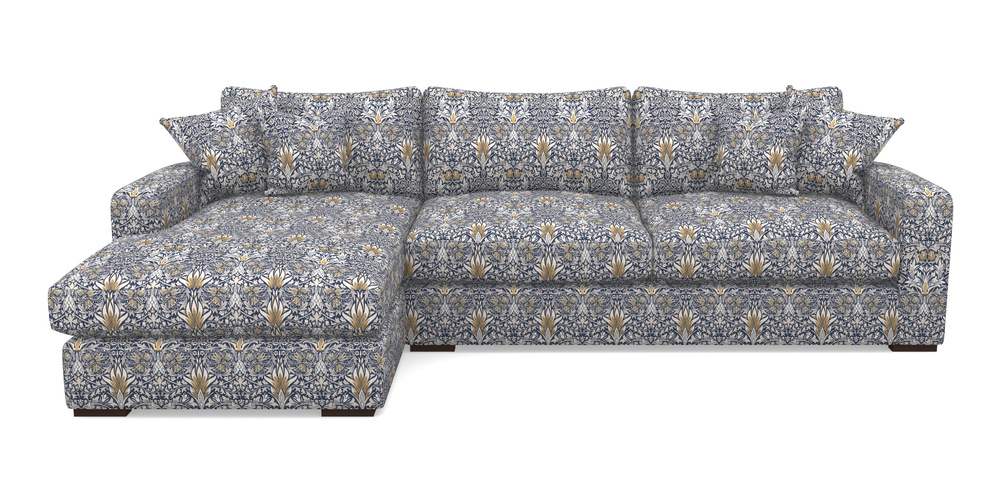 Product photograph of Stockbridge Chaise Lhf In William Morris Collection - Snakeshead - Indigo Hemp from Sofas and Stuff Limited