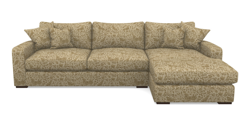 Product photograph of Stockbridge Chaise Rhf In V A Drawn From Nature - Bird And Rabbit - Gold from Sofas and Stuff Limited