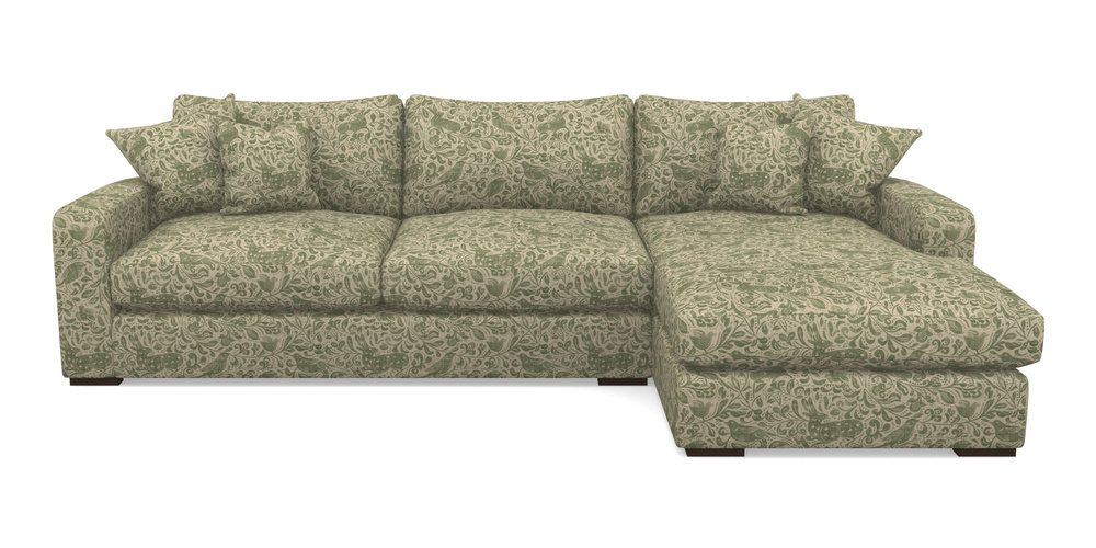 Product photograph of Stockbridge Chaise Rhf In V A Drawn From Nature - Bird And Rabbit - Light Green from Sofas and Stuff Limited