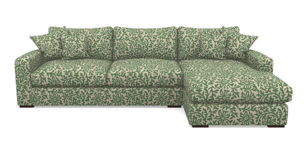 Product photograph of Stockbridge Chaise Rhf In V A Brompton Collection - Floral Scroll - Basil from Sofas and Stuff Limited