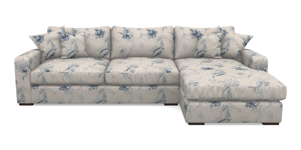 Product photograph of Stockbridge Chaise Rhf In Floral Linen - Floral Linen Lela Mystery Indigo from Sofas and Stuff Limited