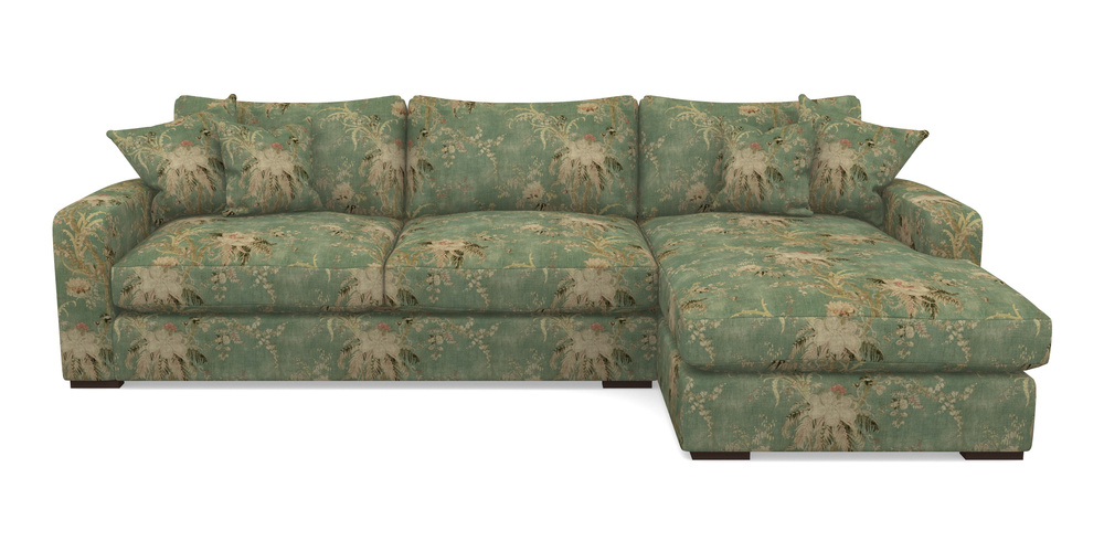 Product photograph of Stockbridge Chaise Rhf In Floral Linen - Zefferino Emerald from Sofas and Stuff Limited