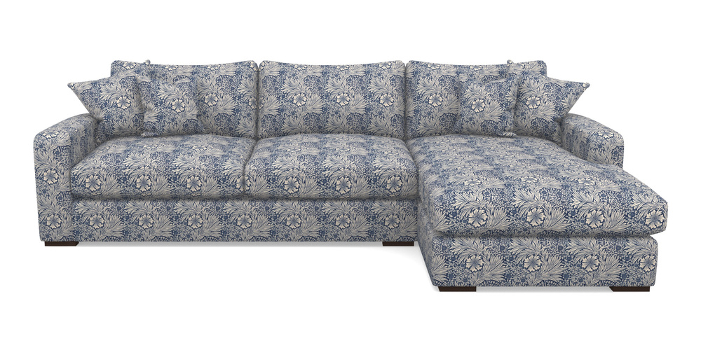 Product photograph of Stockbridge Chaise Rhf In William Morris Collection - Marigold - Indigo Linen from Sofas and Stuff Limited