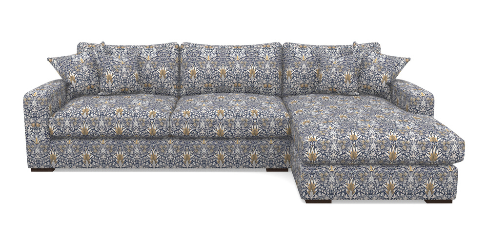 Product photograph of Stockbridge Chaise Rhf In William Morris Collection - Snakeshead - Indigo Hemp from Sofas and Stuff Limited