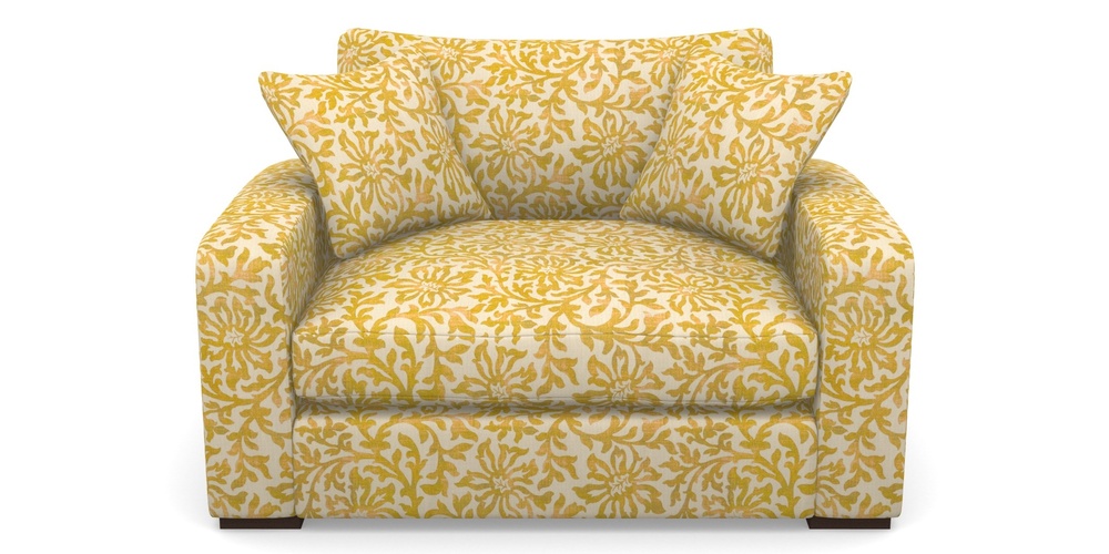 Product photograph of Stockbridge Snuggler In V A Brompton Collection - Floral Scroll - Corn from Sofas and Stuff Limited