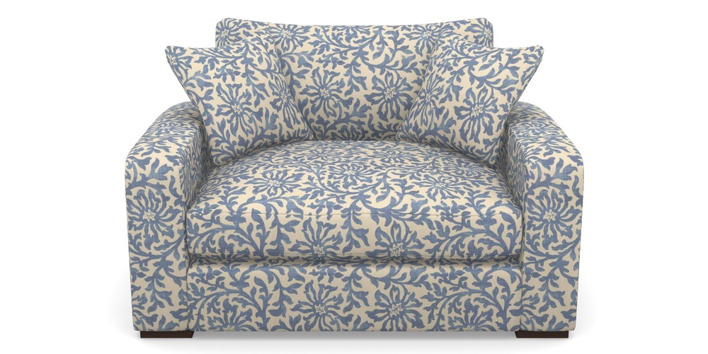 Product photograph of Stockbridge Snuggler In V A Brompton Collection - Floral Scroll - Morning Blue from Sofas and Stuff Limited