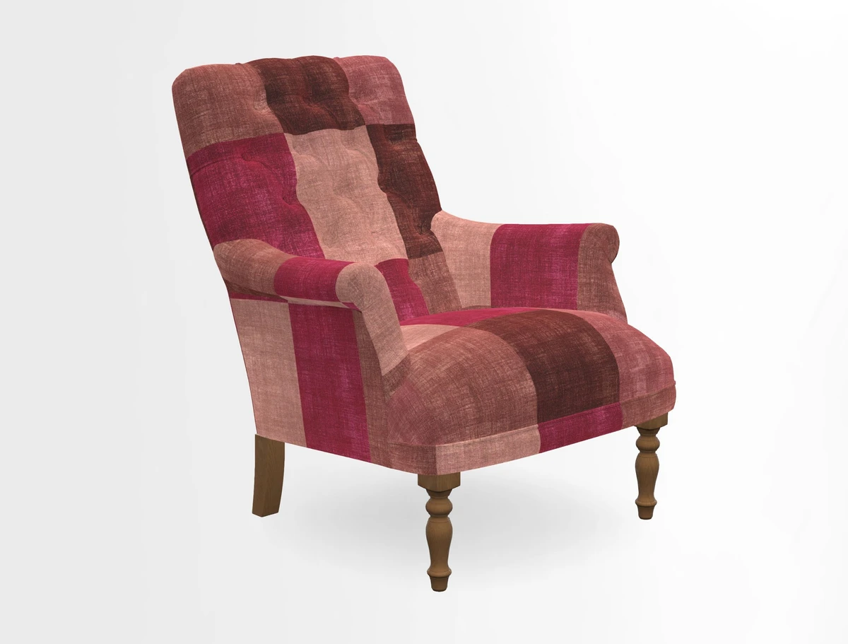 Snape Button Back chair in Spill Resistant V&A Bird & Rabbit Dark Green and Cube footstool in Spill Resistant RHS Etta's Stripe Ink