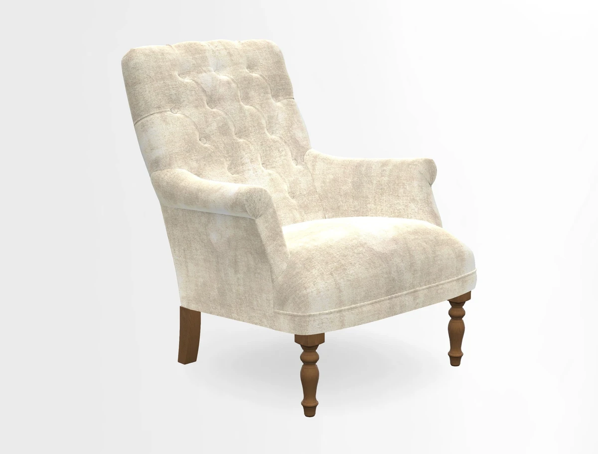 Snape Button Back chair in Spill Resistant V&A Bird & Rabbit Dark Green and Cube footstool in Spill Resistant RHS Etta's Stripe Ink
