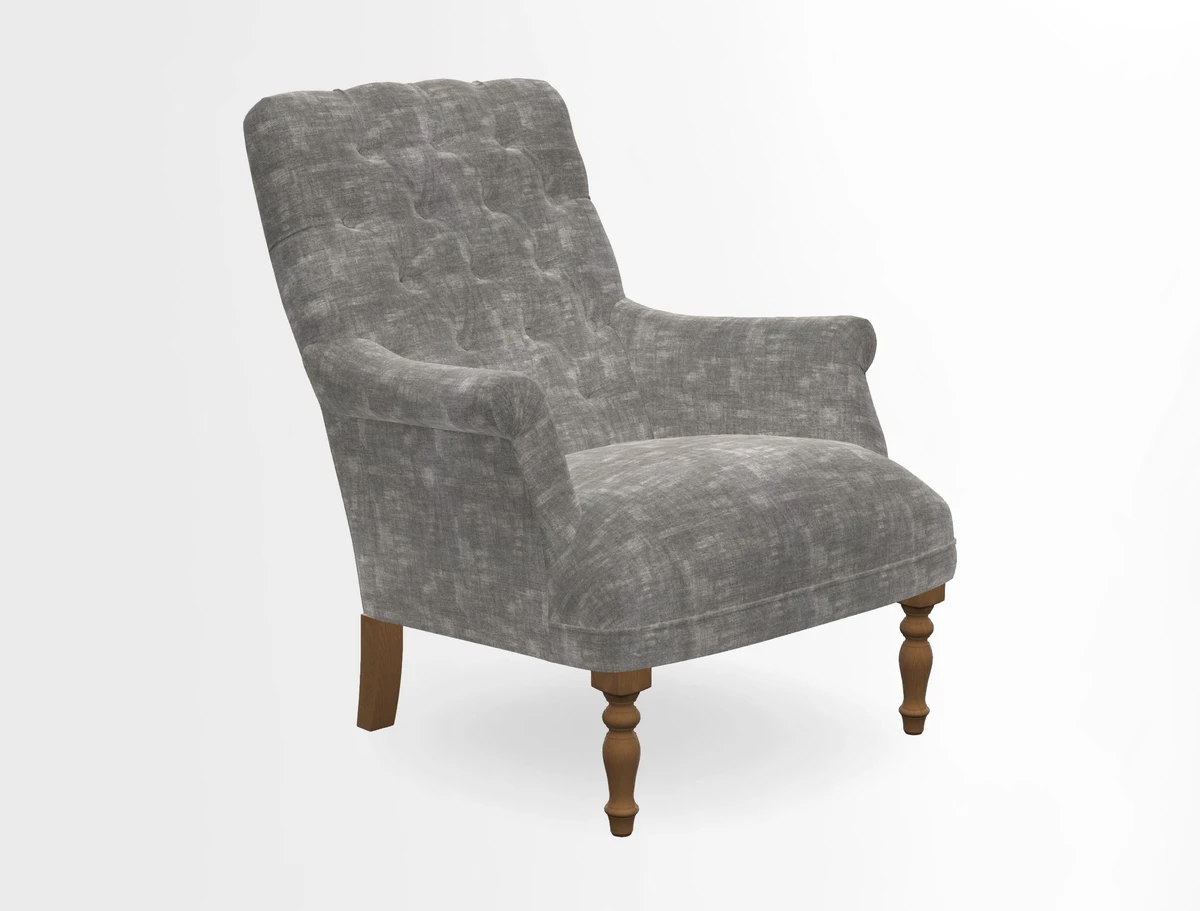 Snape Button Back chair in Spill Resistant V&A Bird & Rabbit Dark Green and Cube footstool in Spill Resistant RHS Etta's Stripe Ink