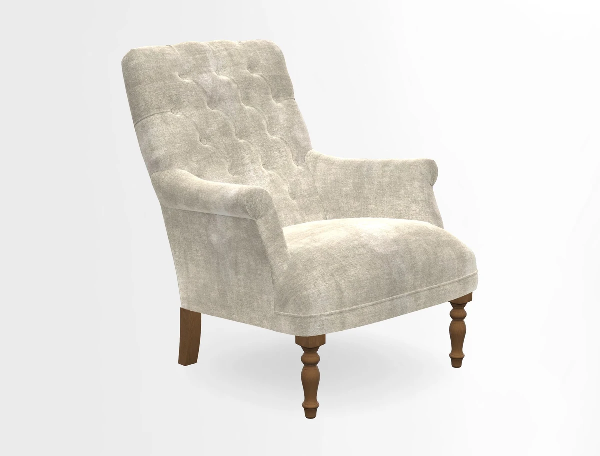 Snape Button Back chair in Spill Resistant V&A Bird & Rabbit Dark Green and Cube footstool in Spill Resistant RHS Etta's Stripe Ink