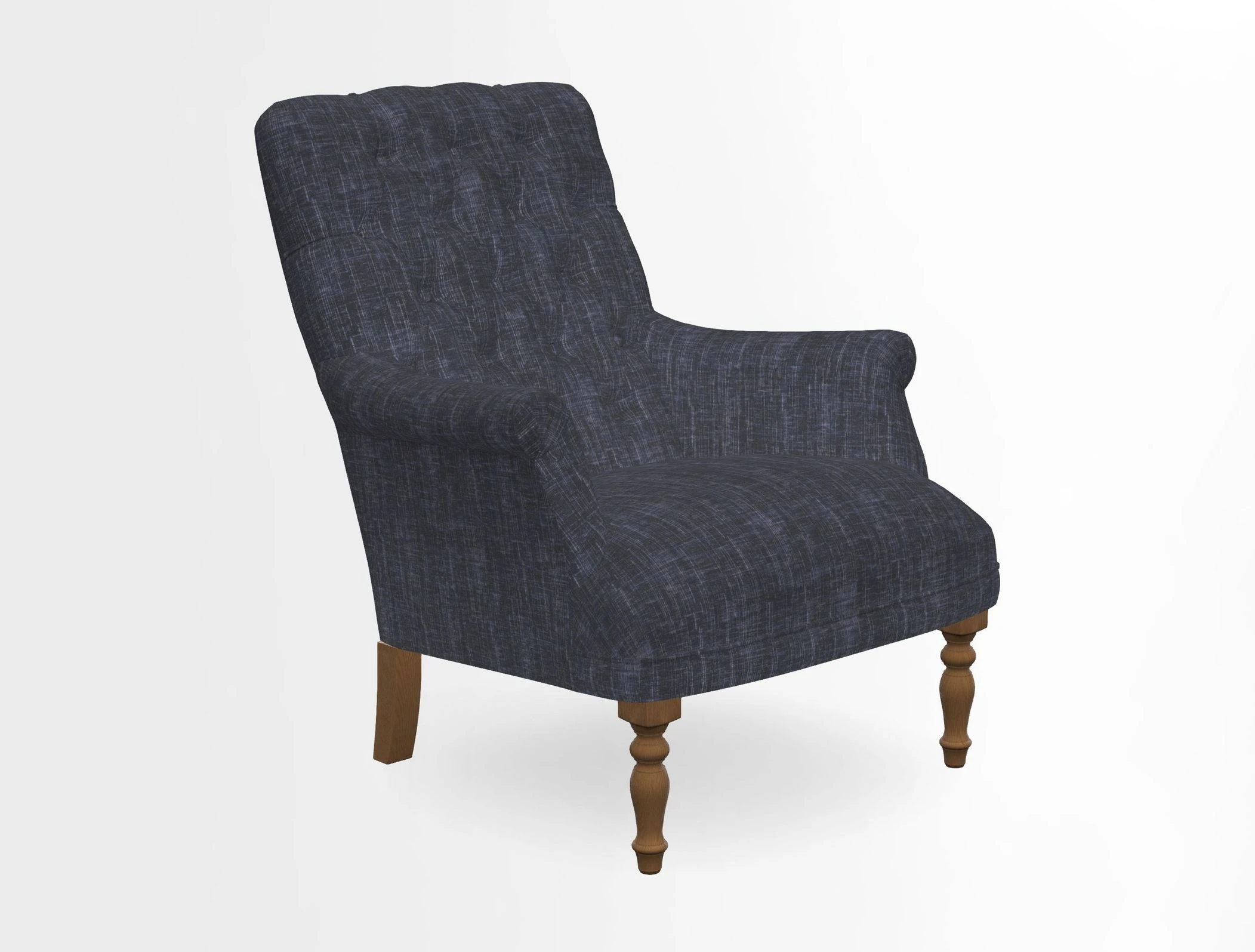 Snape Button Back chair in Spill Resistant V&A Bird & Rabbit Dark Green and Cube footstool in Spill Resistant RHS Etta's Stripe Ink