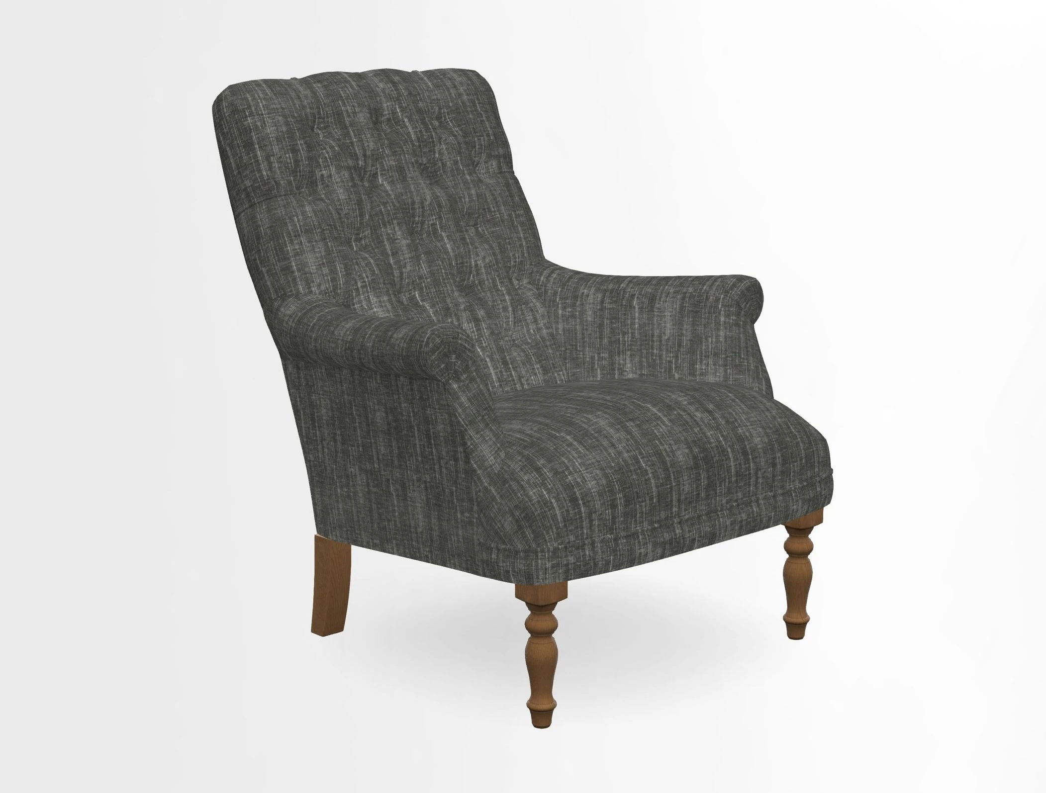 Snape Button Back chair in Spill Resistant V&A Bird & Rabbit Dark Green and Cube footstool in Spill Resistant RHS Etta's Stripe Ink