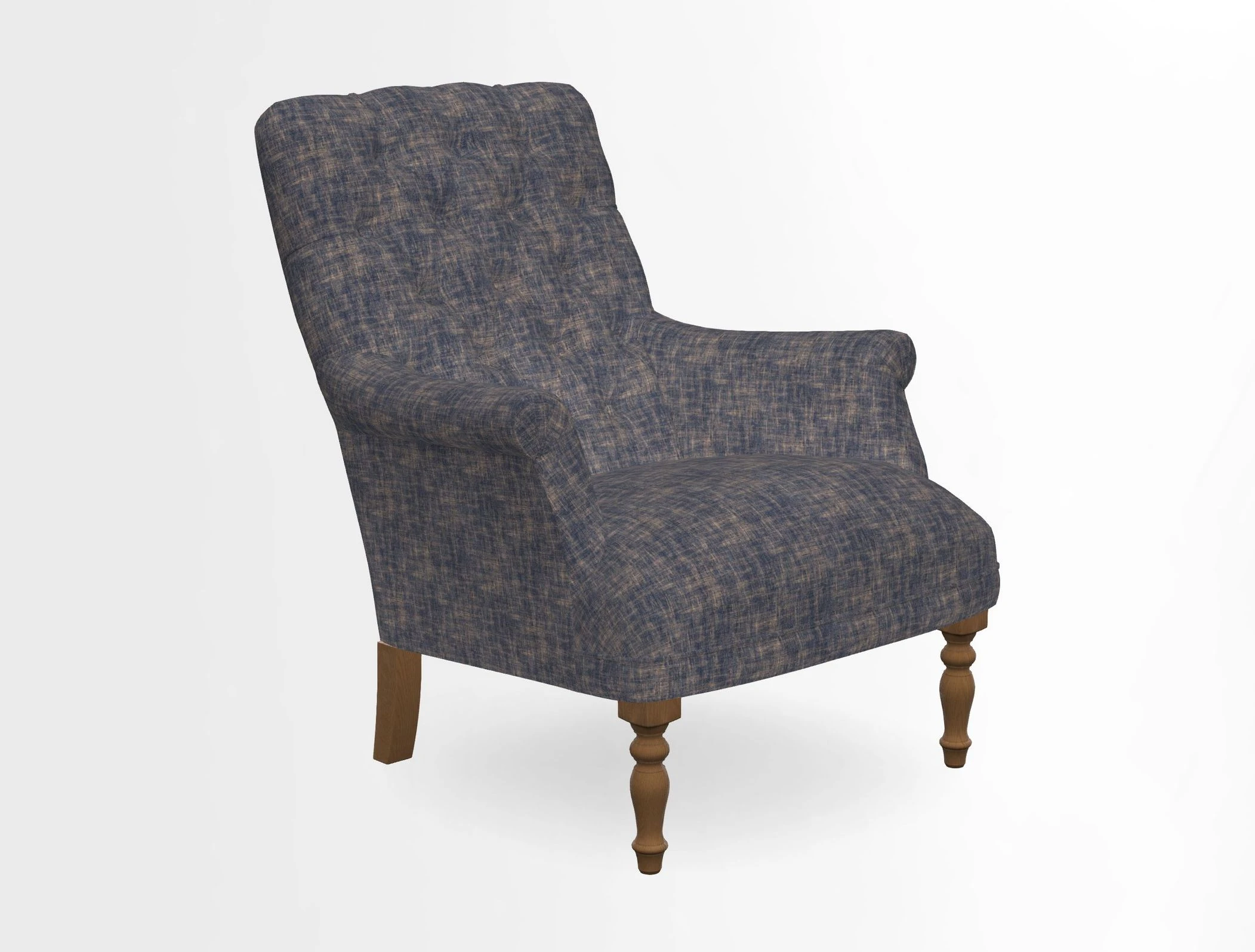 Snape Button Back chair in Spill Resistant V&A Bird & Rabbit Dark Green and Cube footstool in Spill Resistant RHS Etta's Stripe Ink
