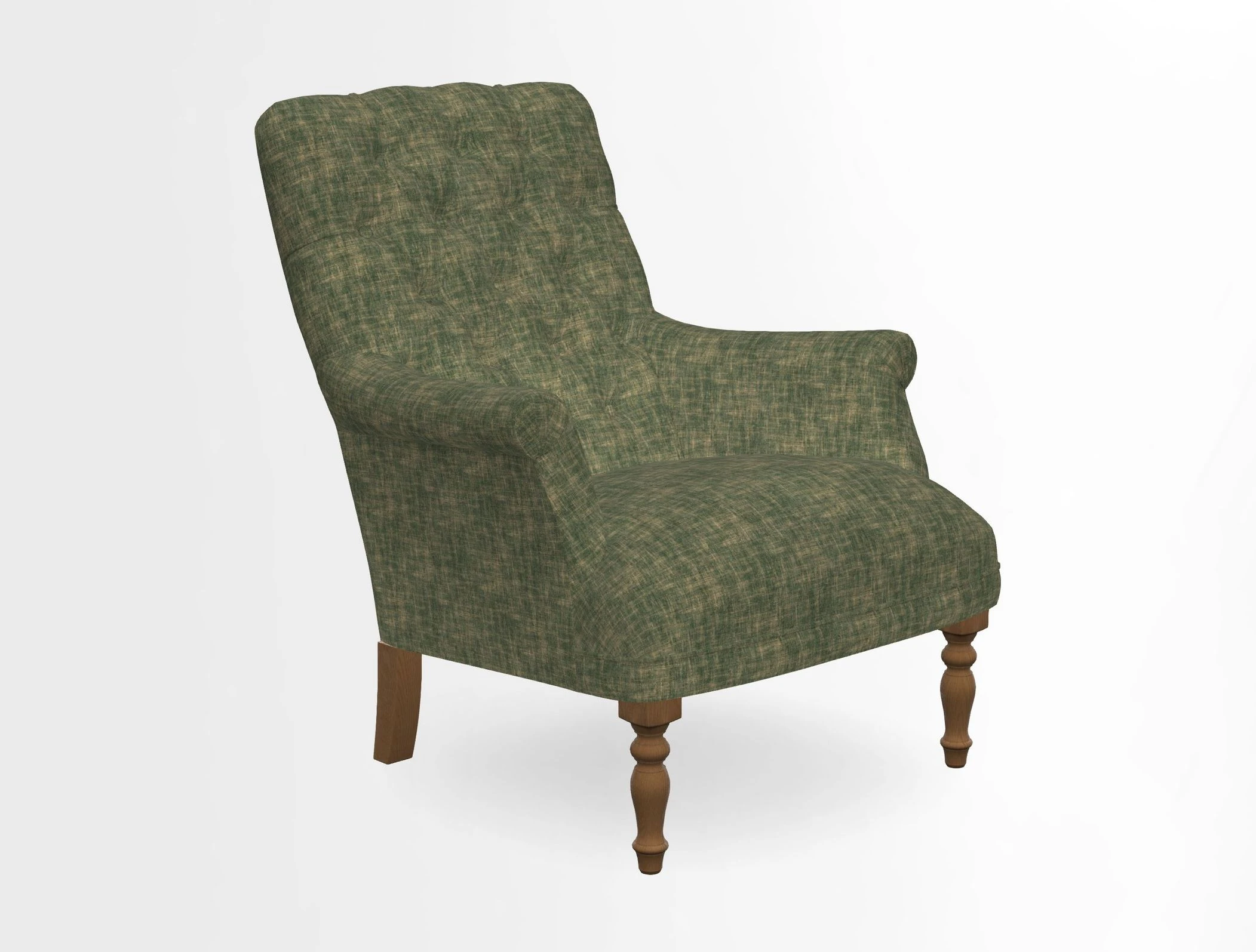 Snape Button Back chair in Spill Resistant V&A Bird & Rabbit Dark Green and Cube footstool in Spill Resistant RHS Etta's Stripe Ink