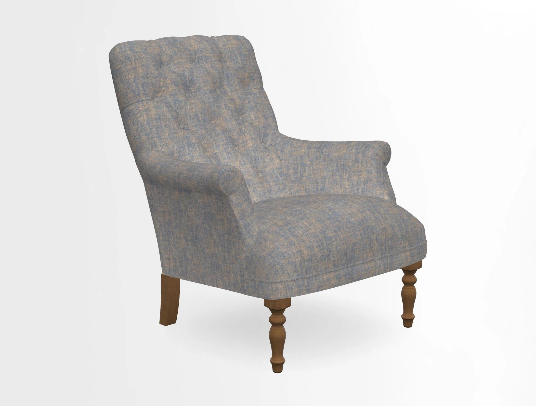 Snape Button Back chair in Spill Resistant V&A Bird & Rabbit Dark Green and Cube footstool in Spill Resistant RHS Etta's Stripe Ink