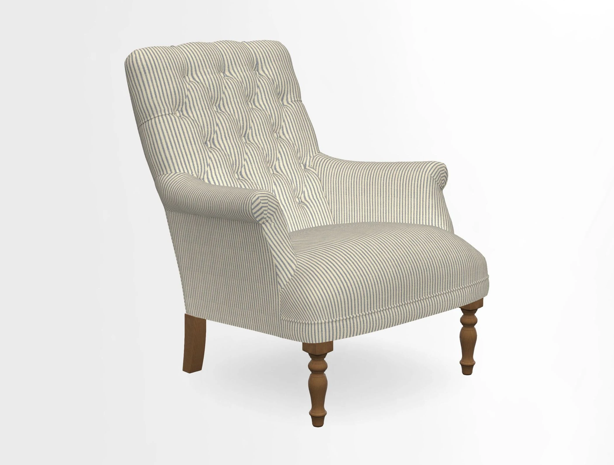 Snape Button Back chair in Spill Resistant V&A Bird & Rabbit Dark Green and Cube footstool in Spill Resistant RHS Etta's Stripe Ink