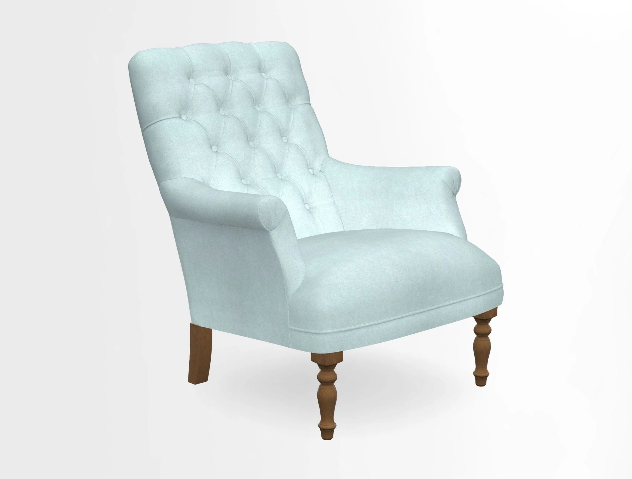 Snape Button Back chair in Spill Resistant V&A Bird & Rabbit Dark Green and Cube footstool in Spill Resistant RHS Etta's Stripe Ink