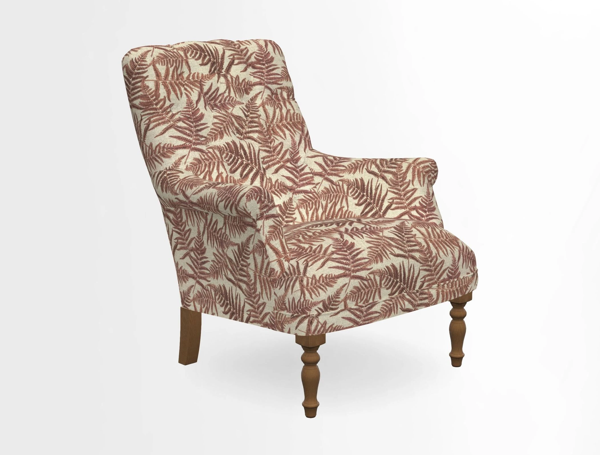 Snape Button Back chair in Spill Resistant V&A Bird & Rabbit Dark Green and Cube footstool in Spill Resistant RHS Etta's Stripe Ink