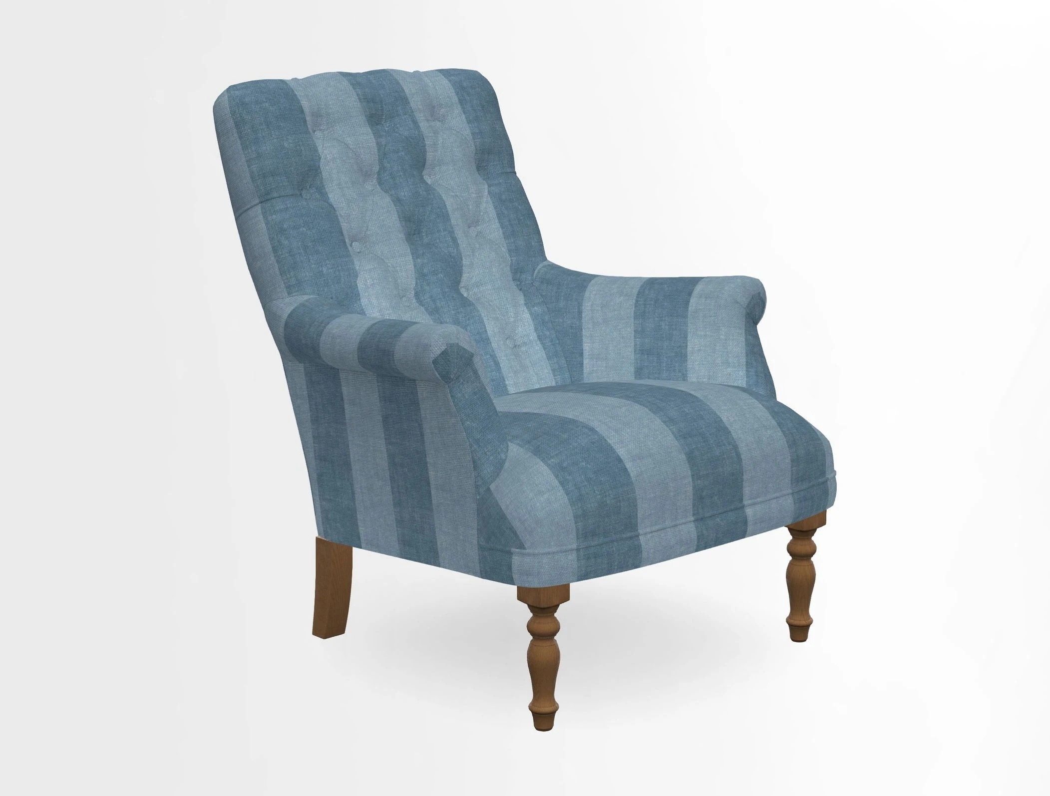 Snape Button Back chair in Spill Resistant V&A Bird & Rabbit Dark Green and Cube footstool in Spill Resistant RHS Etta's Stripe Ink