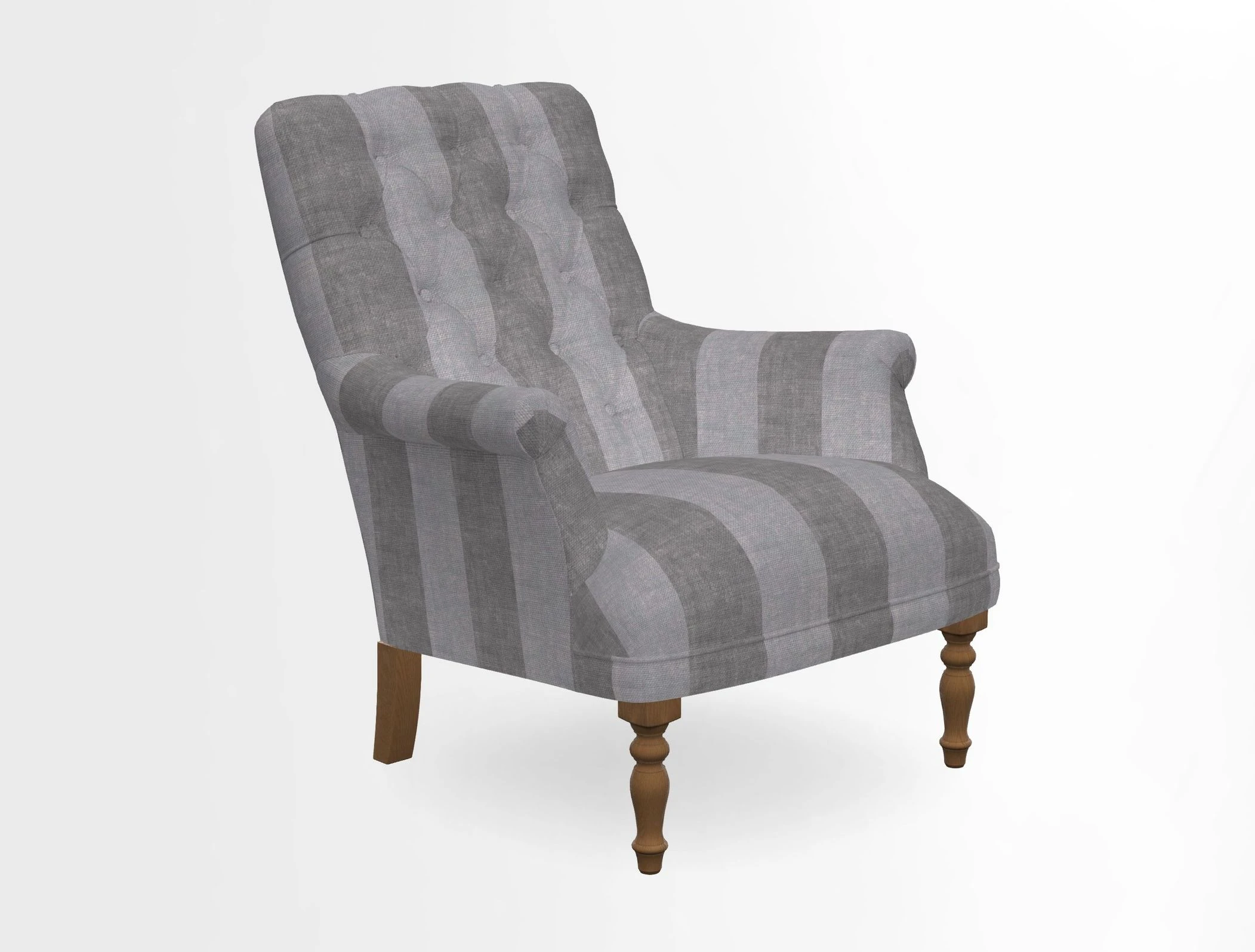 Snape Button Back chair in Spill Resistant V&A Bird & Rabbit Dark Green and Cube footstool in Spill Resistant RHS Etta's Stripe Ink