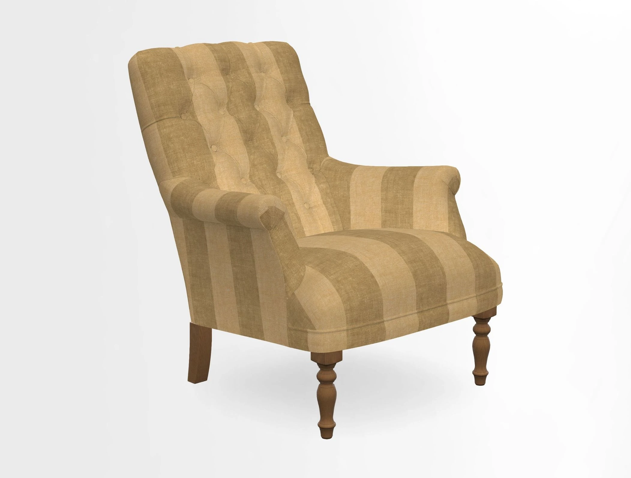 Snape Button Back chair in Spill Resistant V&A Bird & Rabbit Dark Green and Cube footstool in Spill Resistant RHS Etta's Stripe Ink