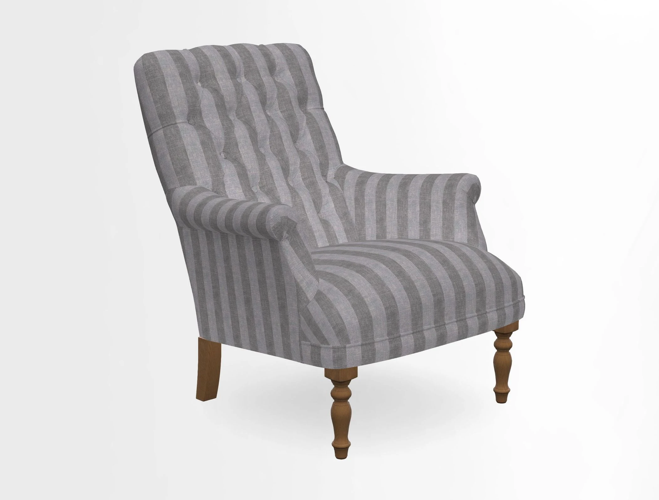 Snape Button Back chair in Spill Resistant V&A Bird & Rabbit Dark Green and Cube footstool in Spill Resistant RHS Etta's Stripe Ink