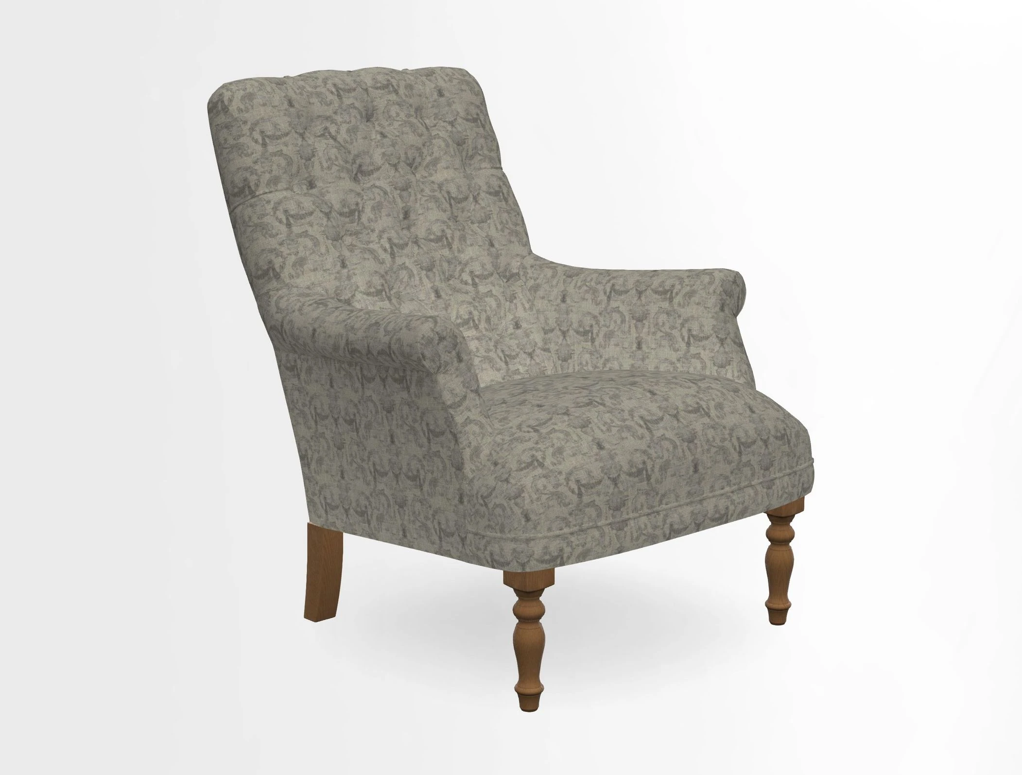 Snape Button Back chair in Spill Resistant V&A Bird & Rabbit Dark Green and Cube footstool in Spill Resistant RHS Etta's Stripe Ink