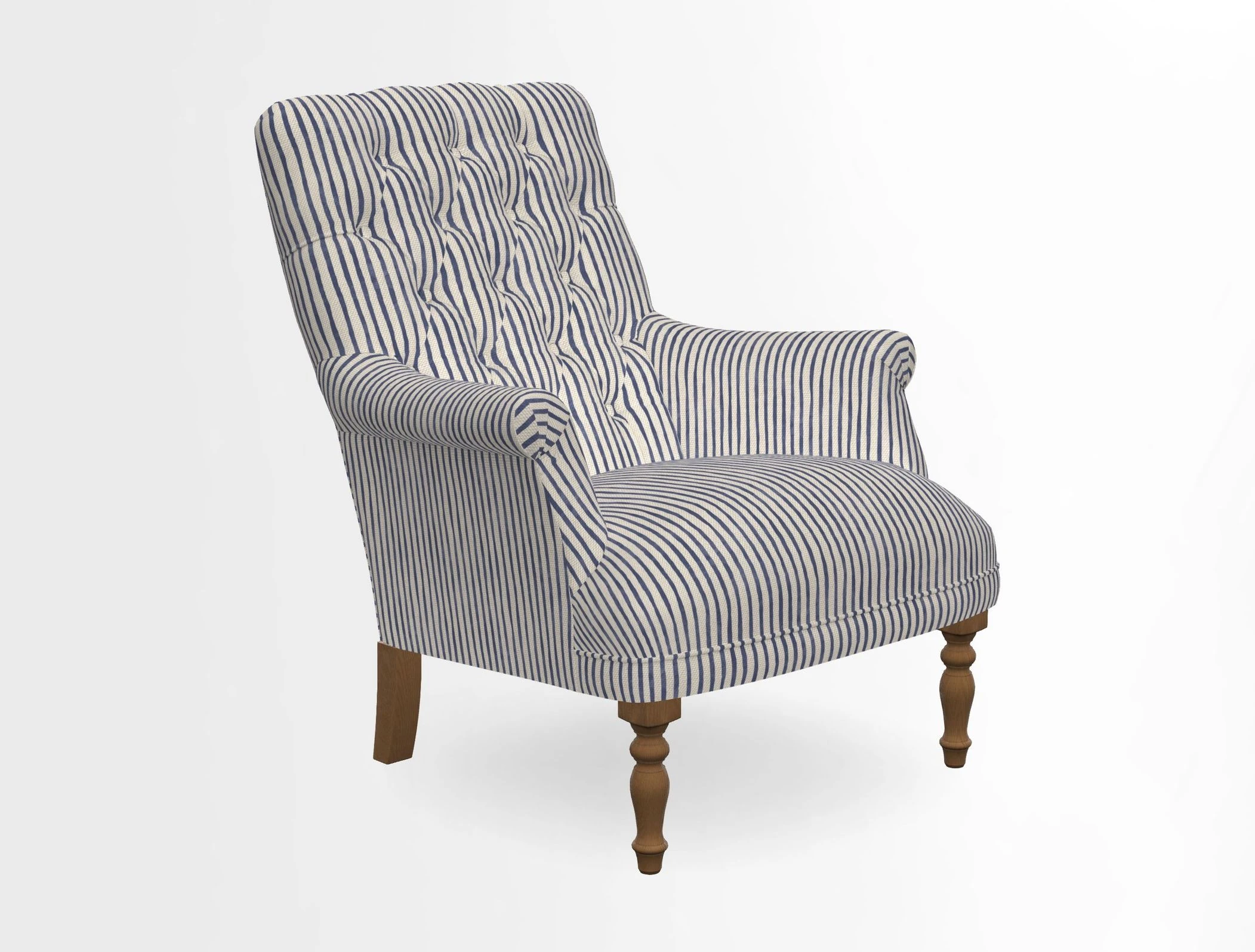 Snape Button Back chair in Spill Resistant V&A Bird & Rabbit Dark Green and Cube footstool in Spill Resistant RHS Etta's Stripe Ink