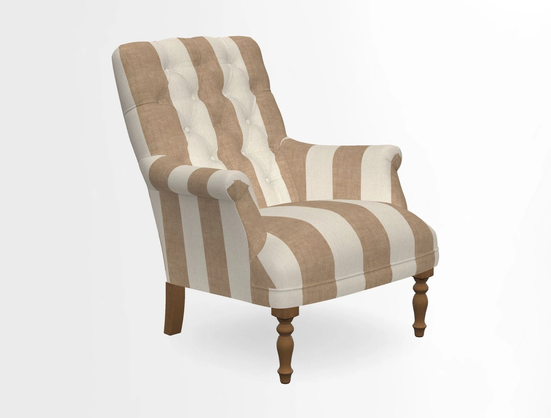 Snape Button Back chair in Spill Resistant V&A Bird & Rabbit Dark Green and Cube footstool in Spill Resistant RHS Etta's Stripe Ink