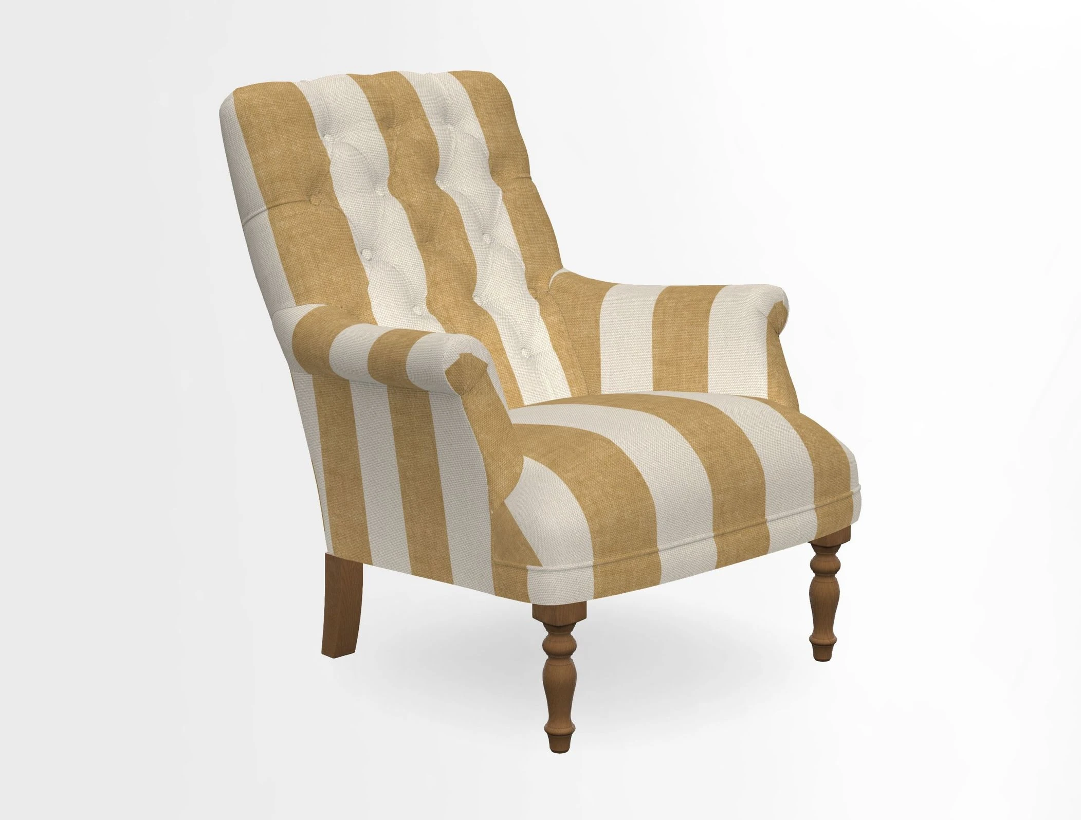Snape Button Back chair in Spill Resistant V&A Bird & Rabbit Dark Green and Cube footstool in Spill Resistant RHS Etta's Stripe Ink