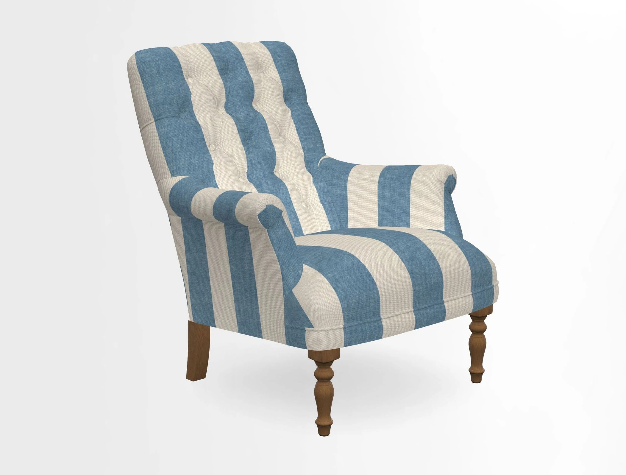 Snape Button Back chair in Spill Resistant V&A Bird & Rabbit Dark Green and Cube footstool in Spill Resistant RHS Etta's Stripe Ink