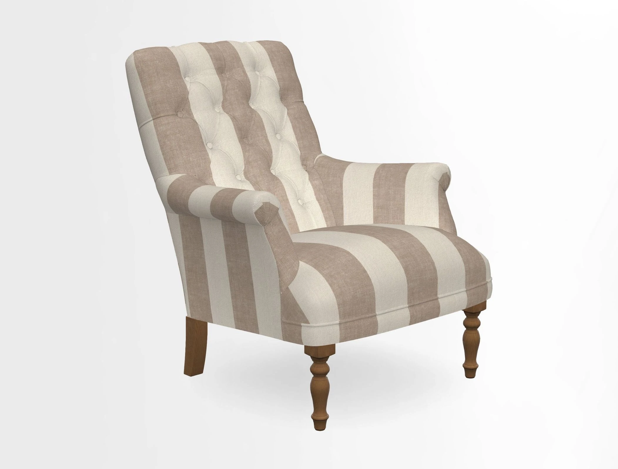 Snape Button Back chair in Spill Resistant V&A Bird & Rabbit Dark Green and Cube footstool in Spill Resistant RHS Etta's Stripe Ink