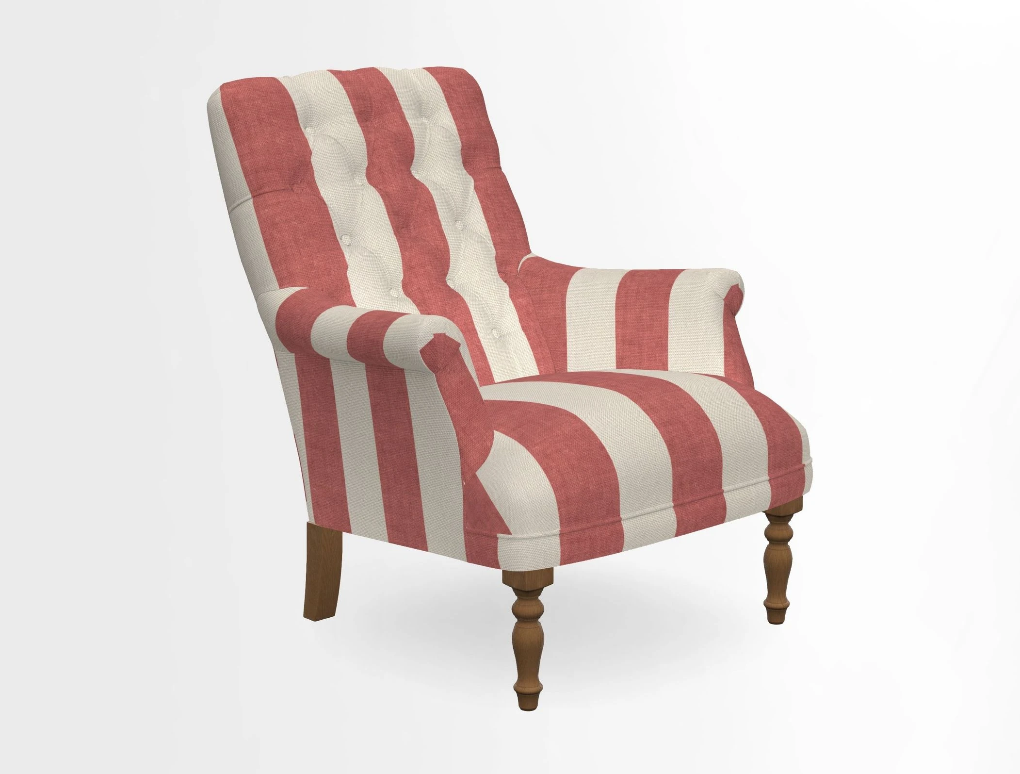 Snape Button Back chair in Spill Resistant V&A Bird & Rabbit Dark Green and Cube footstool in Spill Resistant RHS Etta's Stripe Ink