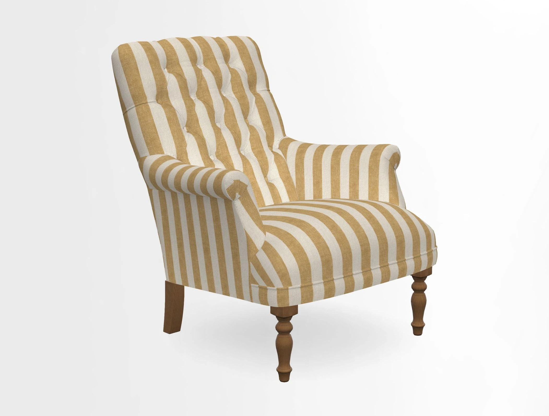 Snape Button Back chair in Spill Resistant V&A Bird & Rabbit Dark Green and Cube footstool in Spill Resistant RHS Etta's Stripe Ink