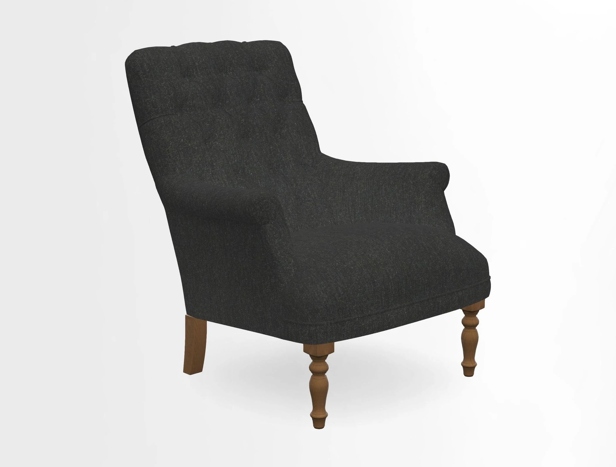 Snape Button Back chair in Spill Resistant V&A Bird & Rabbit Dark Green and Cube footstool in Spill Resistant RHS Etta's Stripe Ink