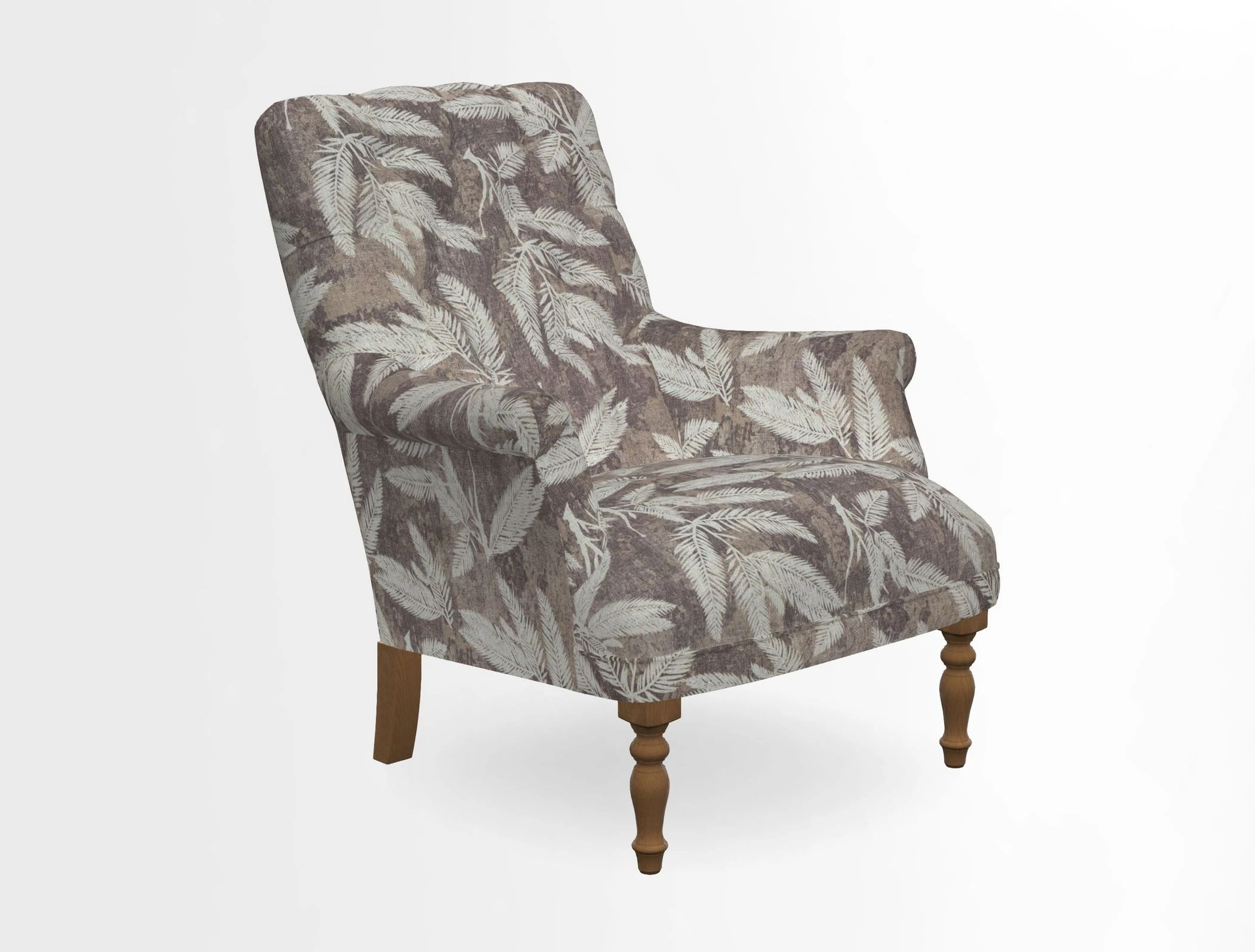 Snape Button Back chair in Spill Resistant V&A Bird & Rabbit Dark Green and Cube footstool in Spill Resistant RHS Etta's Stripe Ink