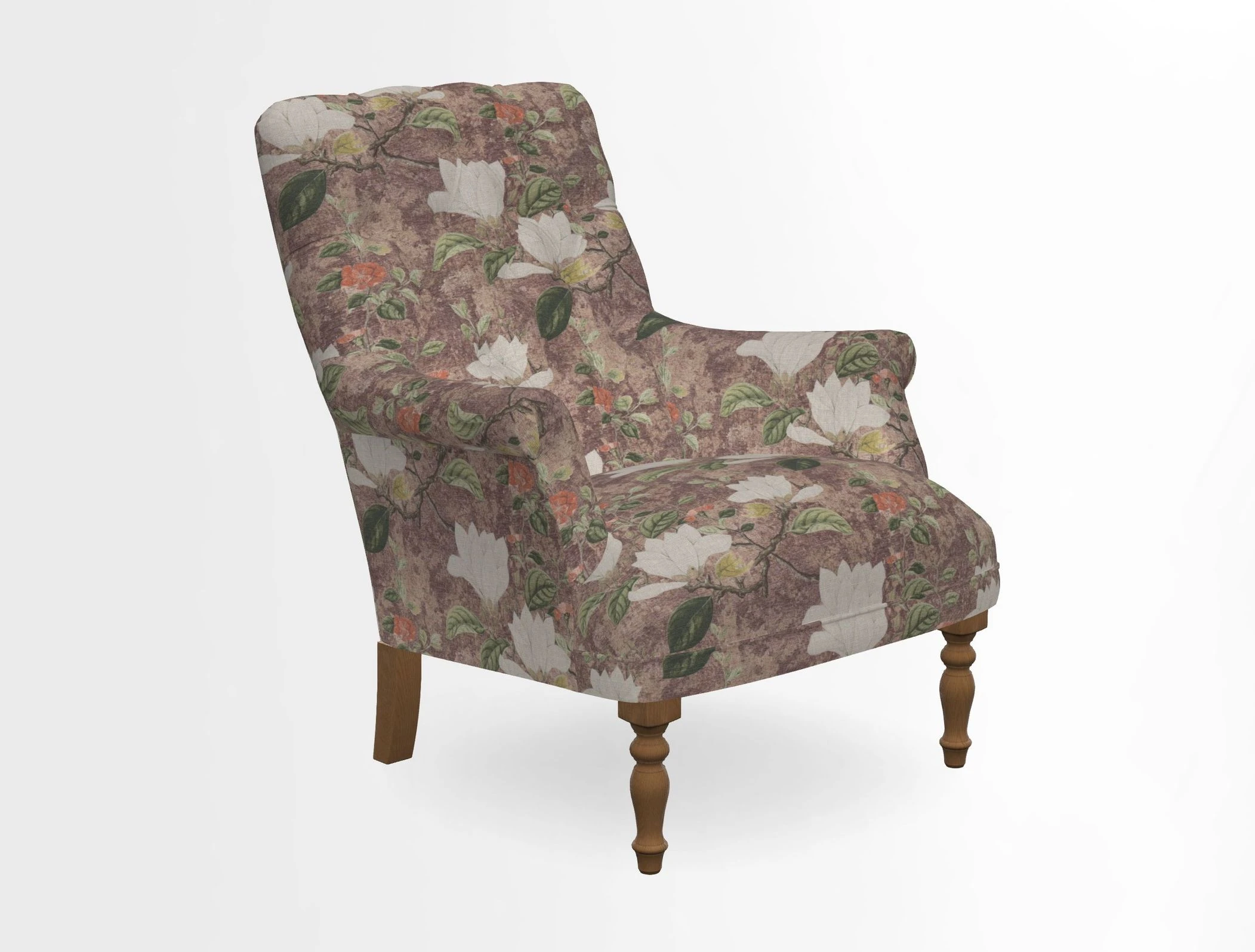 Snape Button Back chair in Spill Resistant V&A Bird & Rabbit Dark Green and Cube footstool in Spill Resistant RHS Etta's Stripe Ink