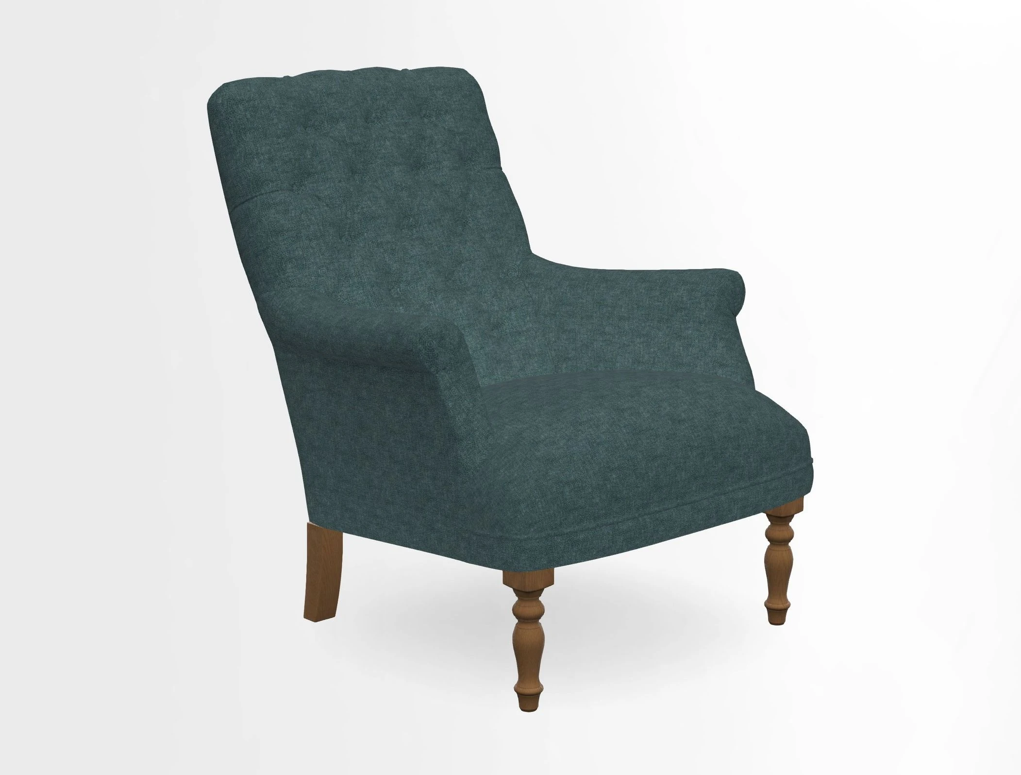 Snape Button Back chair in Spill Resistant V&A Bird & Rabbit Dark Green and Cube footstool in Spill Resistant RHS Etta's Stripe Ink